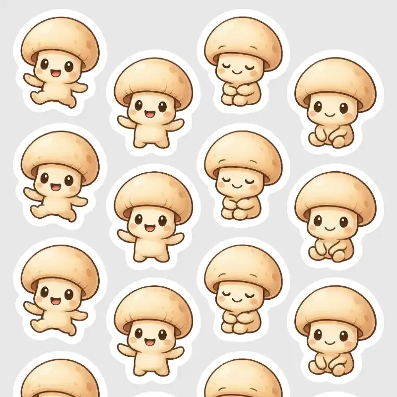 Samolepky do diáře: Žampion emoce – 20 ks mini kawaii samolepek i do těch nejmenších diářů.