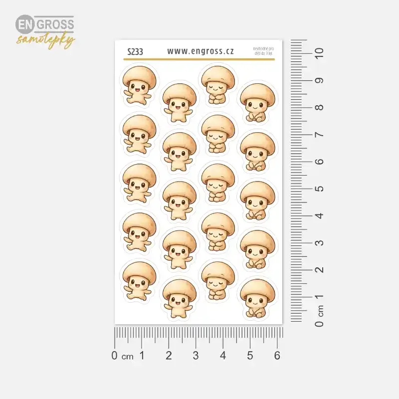 Samolepky do diáře: Žampion emoce – 20 ks mini nálepek z Čech.