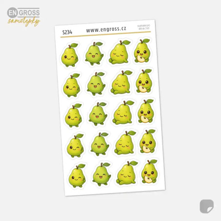 Samolepky do diáře: Hruška emoce – 20 ks mini kawaii samolepek z kolekce Frutíci.