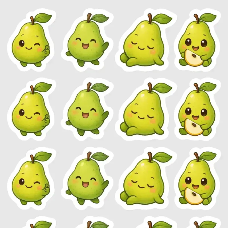 Samolepky do diáře: Hruška emoce – 20 ks mini kawaii nálepek i do těch nejmenších diářů.