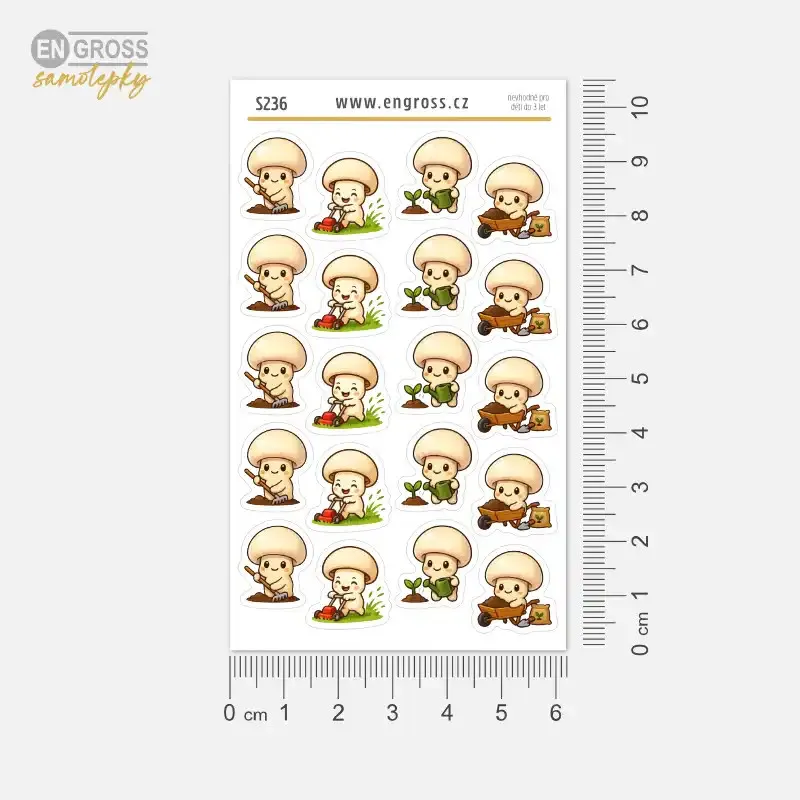 Samolepky do diáře: Žampion zahradníkem – mini kawaii nálepky do malých diářů.