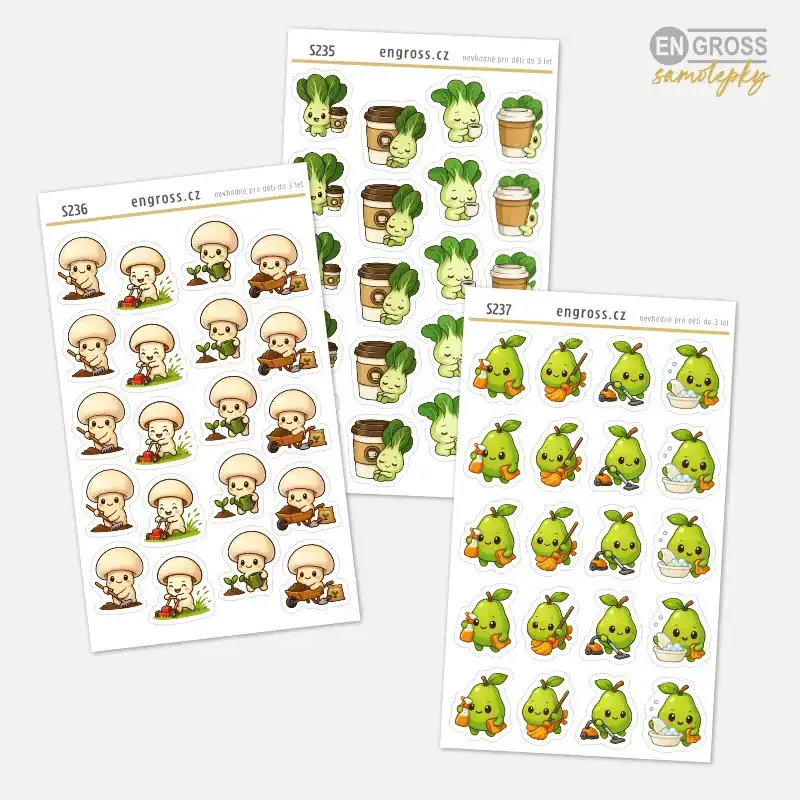 Kolekce Frutíci - série kawaii veselých mini samolepek s ovocema a zeleninou.