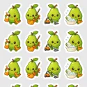 Samolepky do diáře: Hruška uklízí – 20 ks mini kawaii samolepek z kolekce Frutíci.