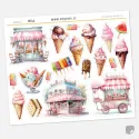 Samolepky do diáře Zmrzlinový stánek – 19 ks watercolor nálepek na léto.