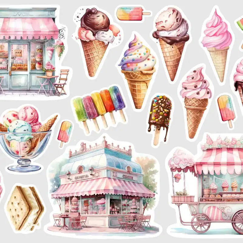Samolepky do diáře: Zmrzlinový stánek – 19 ks nálepek - od malých po velké.