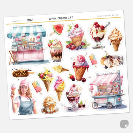 Samolepky do diáře: Zmrzlinový pohár – 18 ks watercolor ilustrací.