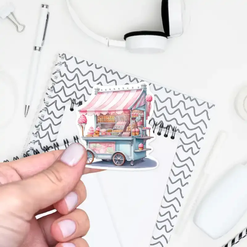 Watercolor samolepka do diáře Stánek se zmrzlinou.