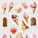 Samolepky do diáře: Zmrzliny – 19 ks mini watercolor nálepek pro diář, deník, bullet i scrapbooking.