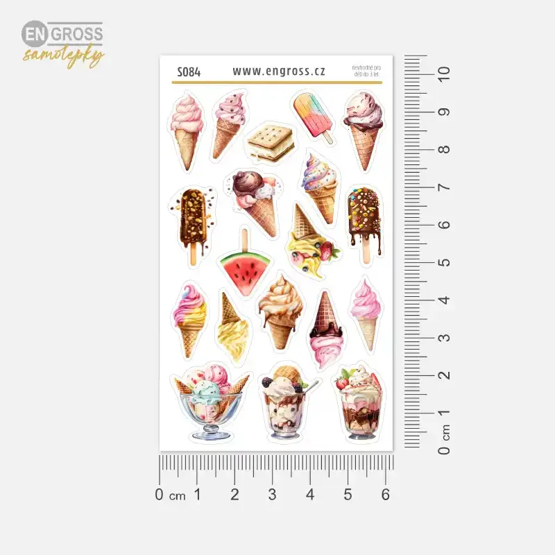 Samolepky do diáře: Zmrzliny – 19 ks mini watercolor nálepek vyrobených v ČR.