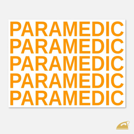 Neonový nažehlovací nápis PARAMEDIC – sada 5 ks (žlutá / oranžová).