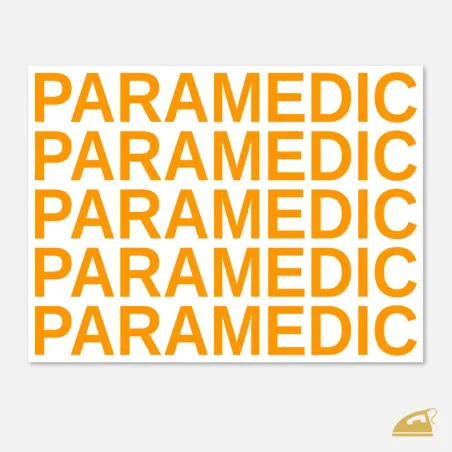 Neonový nažehlovací nápis PARAMEDIC – sada 5 ks (žlutá / oranžová).