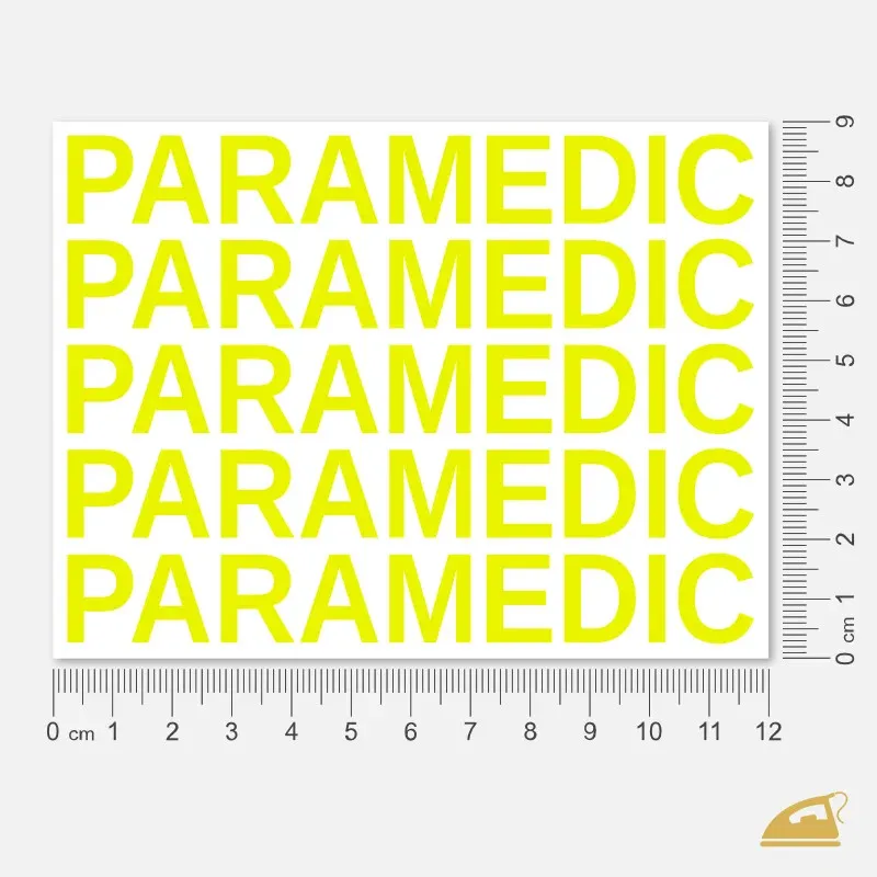 Neonový nažehlovací nápis PARAMEDIC – snadné nažehlení a vysoká výdrž potisku.