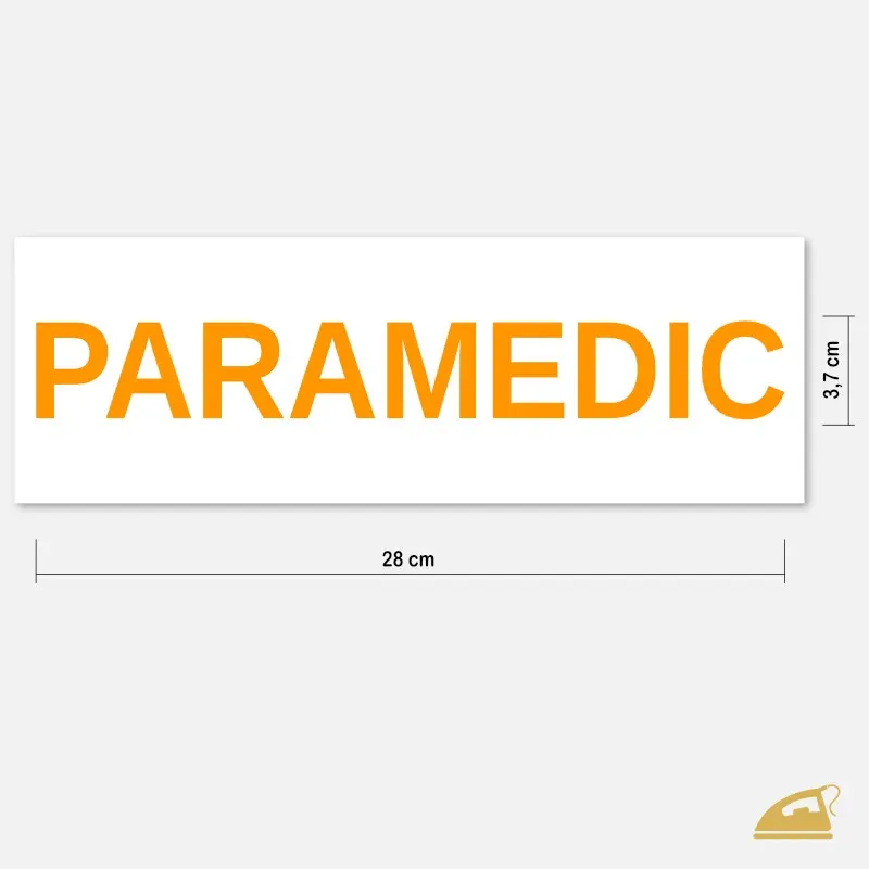 Velký neonový nažehlovací nápis PARAMEDIC na záda – snadné nažehlení a vysoká odolnost.