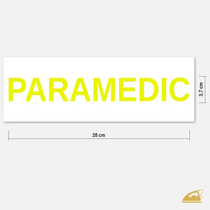 Velký neonový nažehlovací nápis PARAMEDIC na záda – snadné nažehlení žehličkou nebo v lisu.