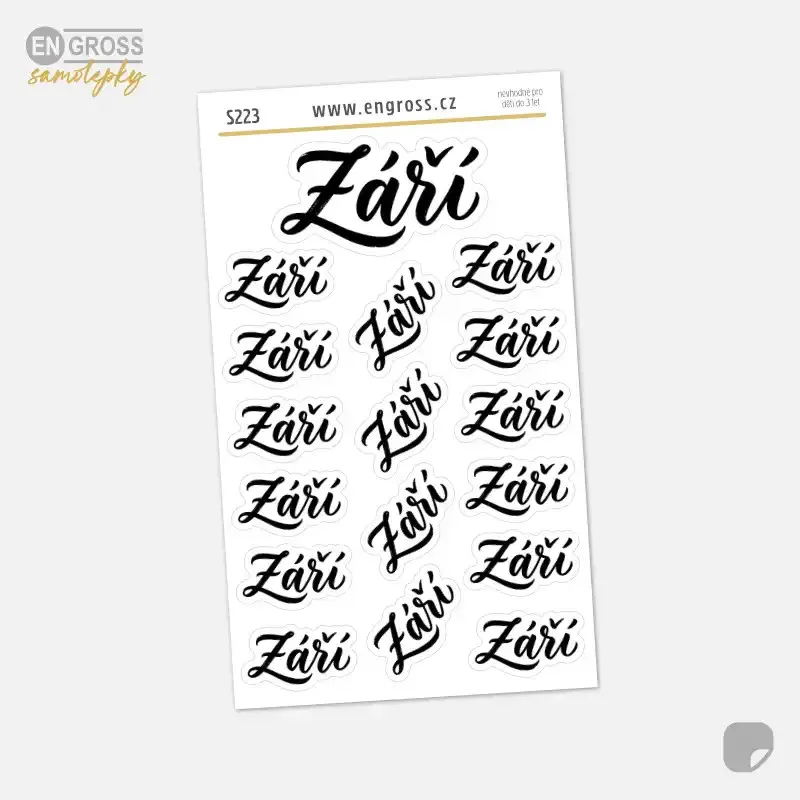 Samolepky do diáře: Září – 17 ks kaligrafických nápisů pro bullet journal.