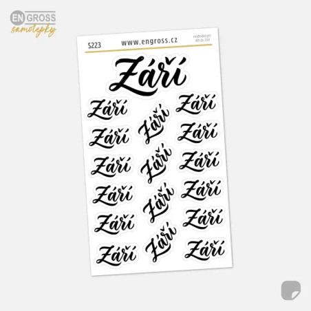 Samolepky do diáře: Září – 17 ks kaligrafických nápisů pro bullet journal.