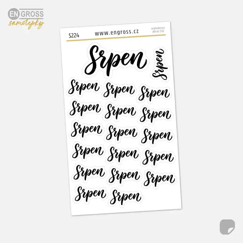 Samolepky do diáře: Srpen – 19 ks kaligrafických nápisů pro plánování a bullet journal.