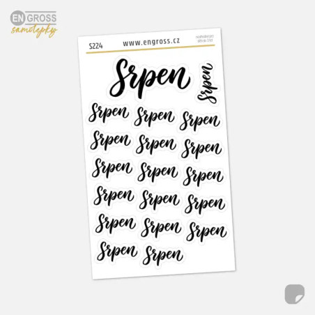 Samolepky do diáře: Srpen – 19 ks kaligrafických nápisů pro plánování a bullet journal.