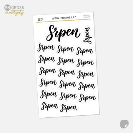 Samolepky do diáře: Srpen – 19 ks kaligrafických nápisů pro plánování a bullet journal.