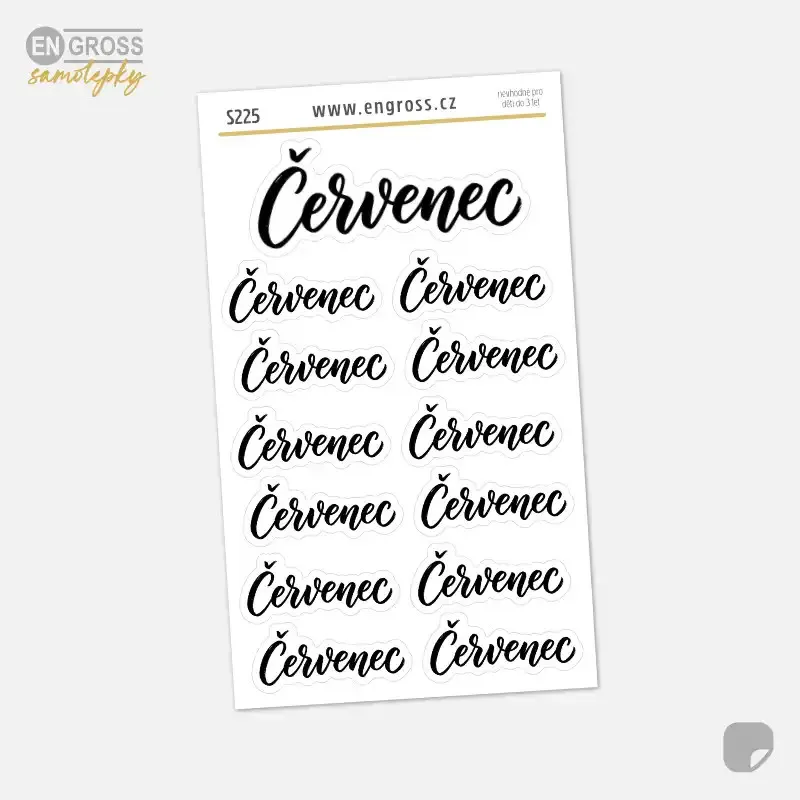 Samolepky do diáře: Kaligrafický nápis Červenec – Set 13 ks pro bullet journal.