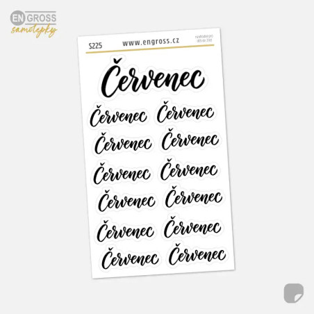 Samolepky do diáře: Kaligrafický nápis Červenec – Set 13 ks pro bullet journal.