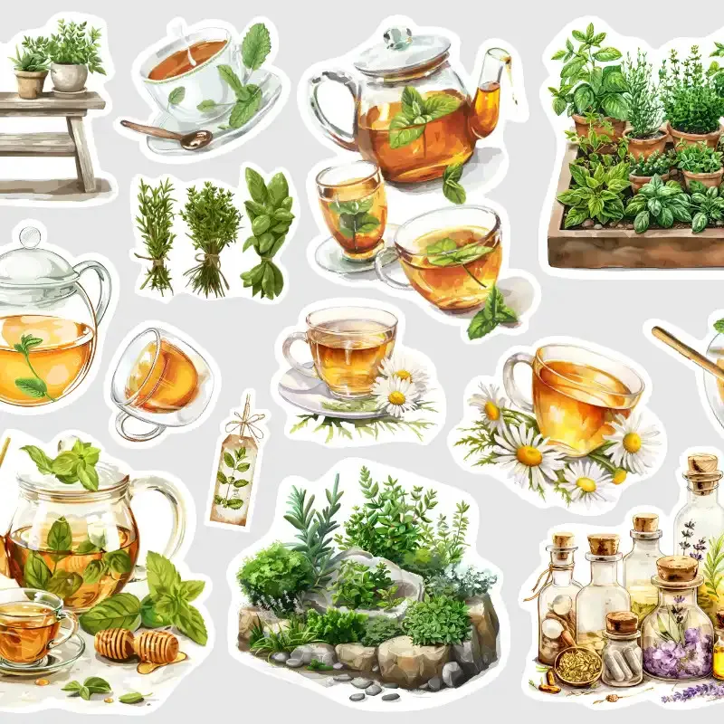 Samolepky do diáře: Bylinkový čaj – Mátový, 15 nálepek pro diář, deník, bullet i scrapbooking.