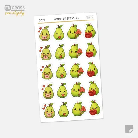 Samolepky do diáře: Zamilovaná hruška – 20 ks mini kawaii samolepek z kolekce Frutíci.