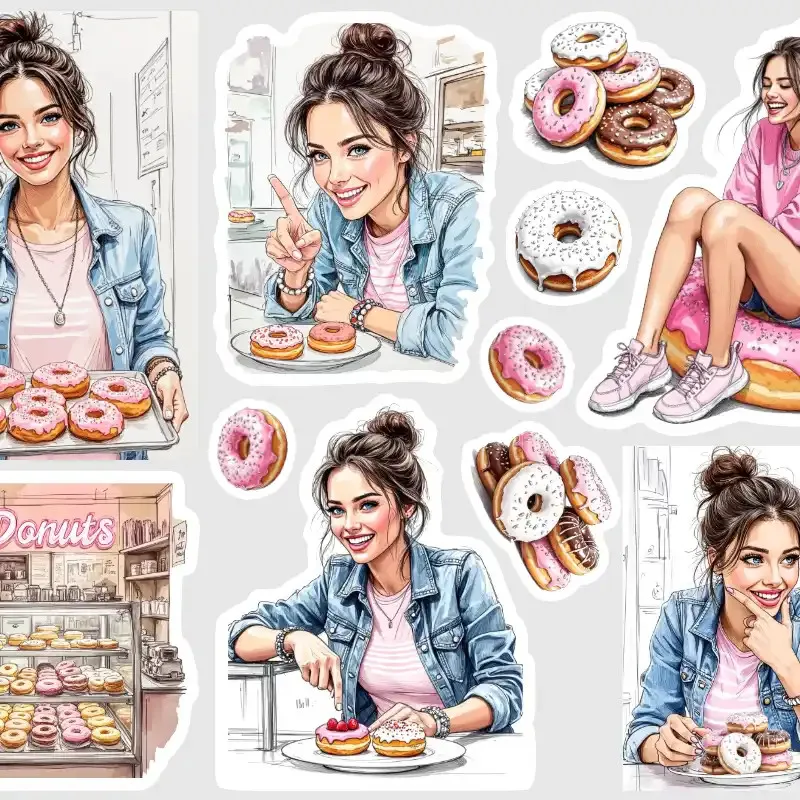 Samolepky do diáře Mia: Sladké donuty – aneb, Mia hodila starosti o kalorie za hlavu.