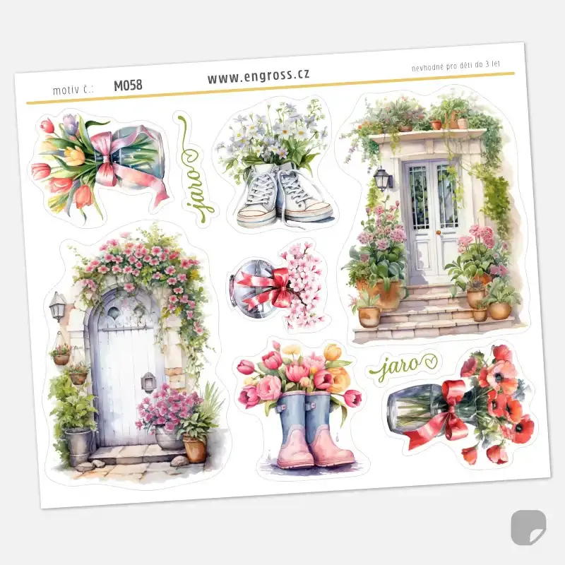 Samolepky do diáře: Jarní zápraží – 9 ks watercolor nálepek (Květiny a dekorace).