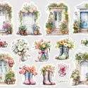 Samolepky do diáře: Dveře v záplavě květin – 15 ks nálepek pro diář, deník, bullet i scrapbooking.