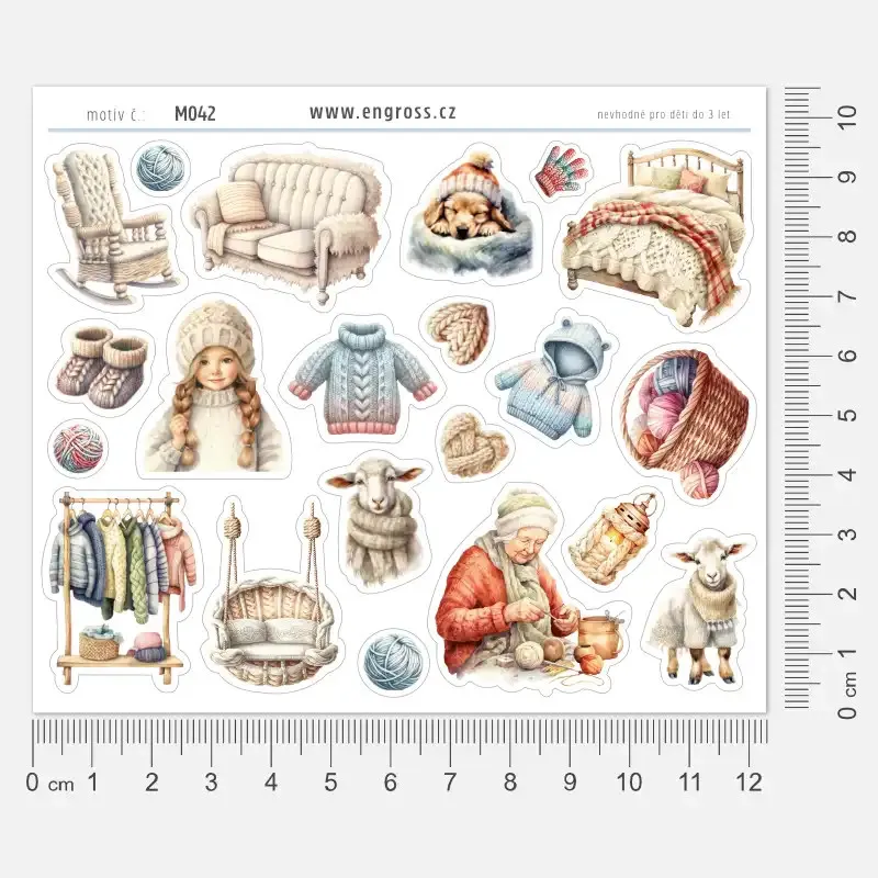Samolepky do diáře - pletená zima, pletení, šála, svetr.