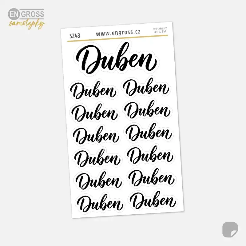 Samolepky do diáře Duben – Kaligrafické nápisy měsíců, 13 ks.