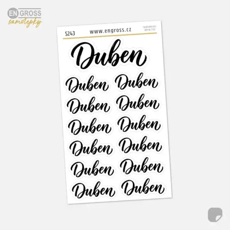 Samolepky do diáře Duben – Kaligrafické nápisy měsíců, 13 ks.