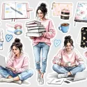 Samolepky do diáře Mia: Práce z domova – Home Office nálepky pro diář, bullet i scrapbooking.