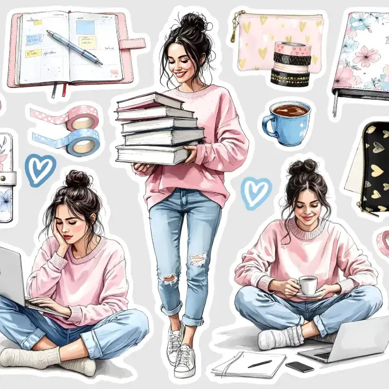 Samolepky do diáře Mia: Práce z domova – Home Office nálepky pro diář, bullet i scrapbooking.