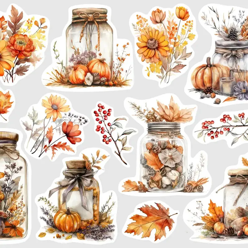 Arch nálepek pro zdobení diáře s motivy podzimu, květů a dýní.