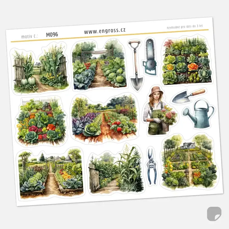 Samolepky do diáře: Zeleninové záhony – 14 ks watercolor nálepek pro zahradníky.