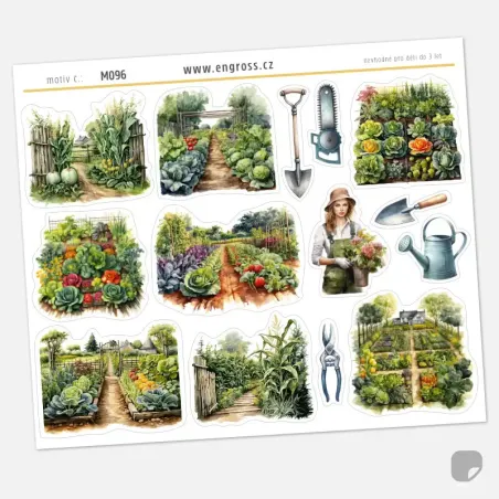 Samolepky do diáře: Zeleninové záhony – 14 ks watercolor nálepek pro zahradníky.