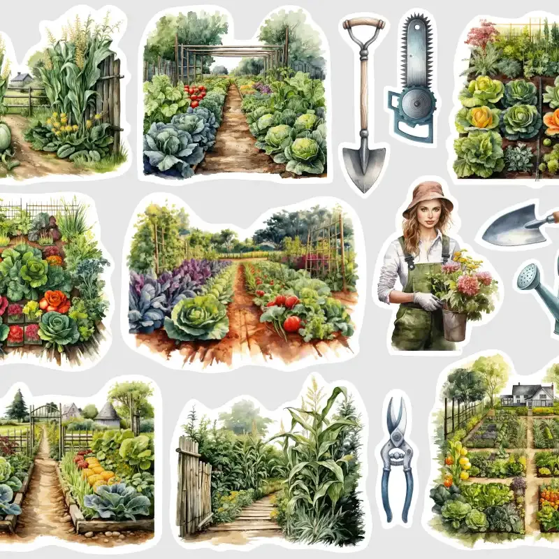 Samolepky do diáře: Zeleninové záhony – watercolor nálepek pro diář, deník, bullet i scrapbooking.