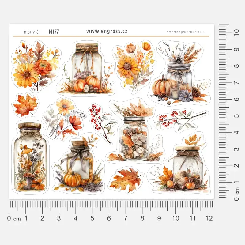 Samolepky pro plánování s motivy sušených květin, podzimních dýní a hub.