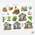 Samolepky do diáře: Zahradní domek a úroda – 16 ks watercolor nálepek.