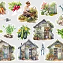 Samolepky do diáře: Zahradní domek a úroda – nálepky pro diář, deník, bullet i scrapbooking.