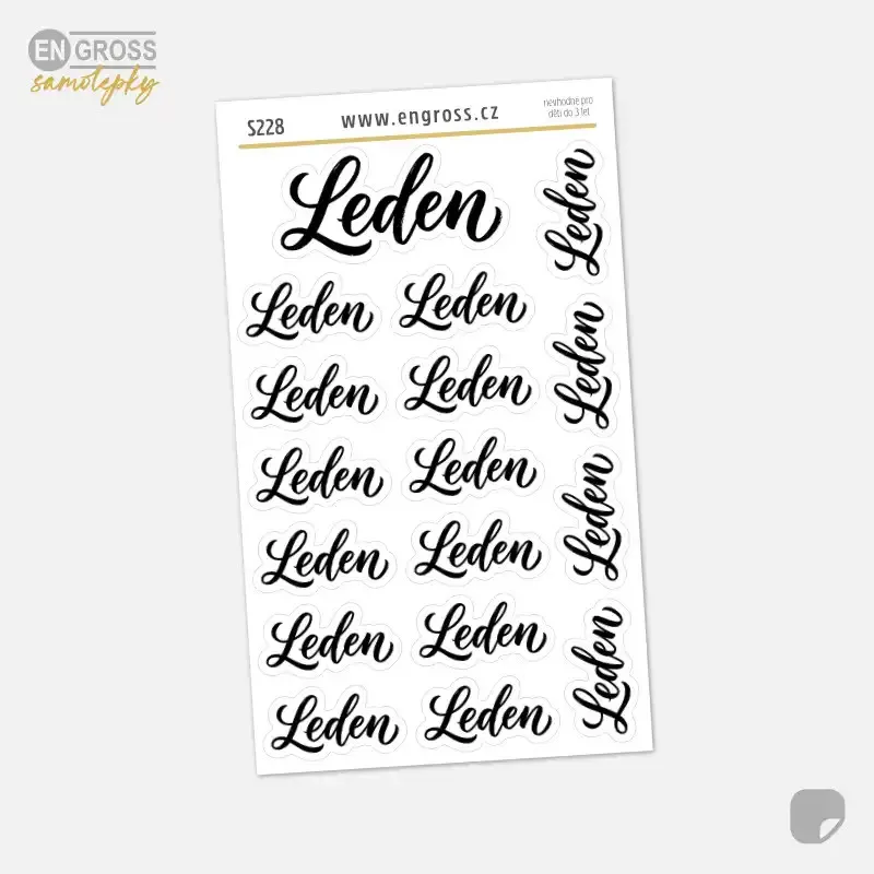 Samolepky do diáře Leden – Kaligrafické nápisy měsíců, 17 ks.