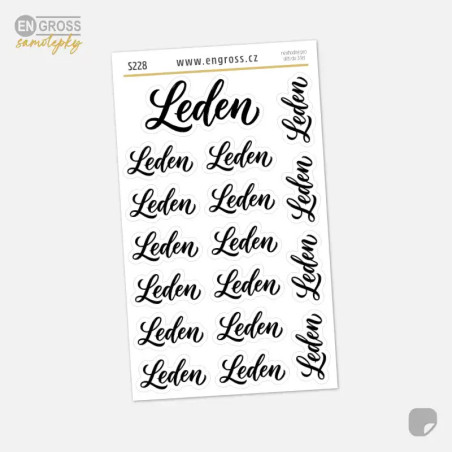 Samolepky do diáře Leden – Kaligrafické nápisy měsíců, 17 ks.
