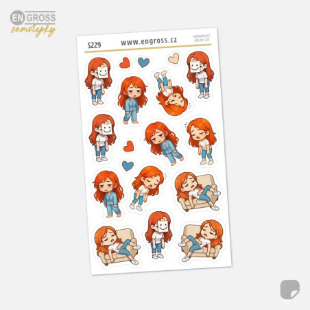Samolepky do diáře Unavená Zrzka – mini nálepky pro plánování a journaling.