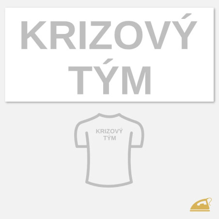 Reflexní nažehlovací nápis KRIZOVÝ TÝM na záda – velký formát (24 × 11 cm).