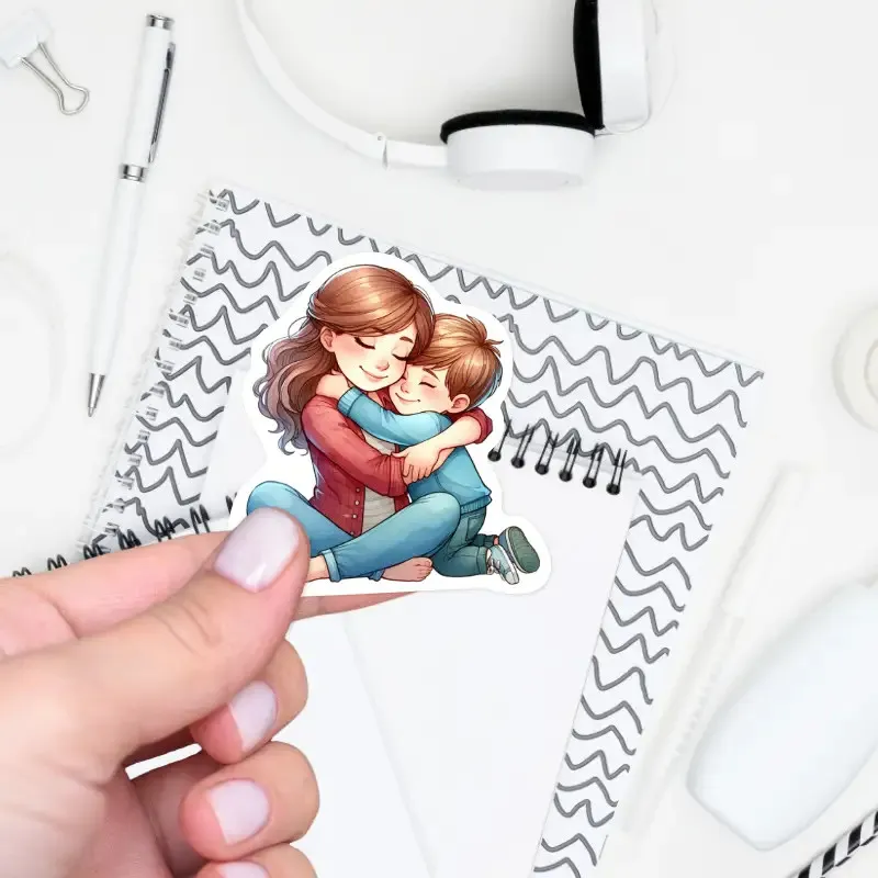 Nálepka máma a syn v objetí.