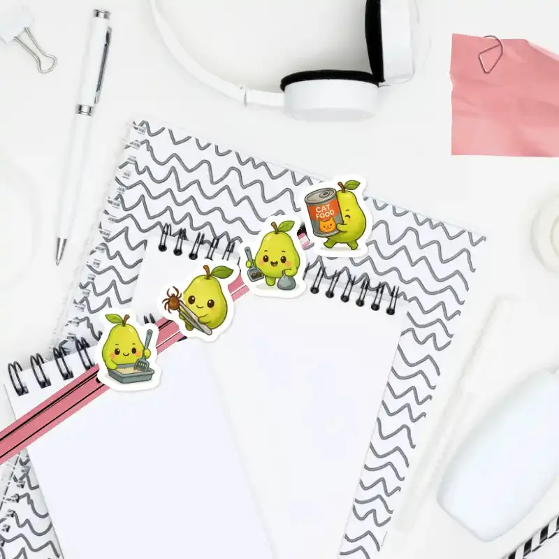 Samolepky do diáře: Péče o kočku – 20 ks mini kawaii nálepek ve 4 různých situacích.