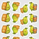 Samolepky Hruška a kočka – mini kawaii nálepky pro diář, bullet, deník i scrapbooking.