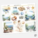 Samolepky do diáře: Vzpomínky na moře – 15 ks cestovatelských watercolor nálepek.